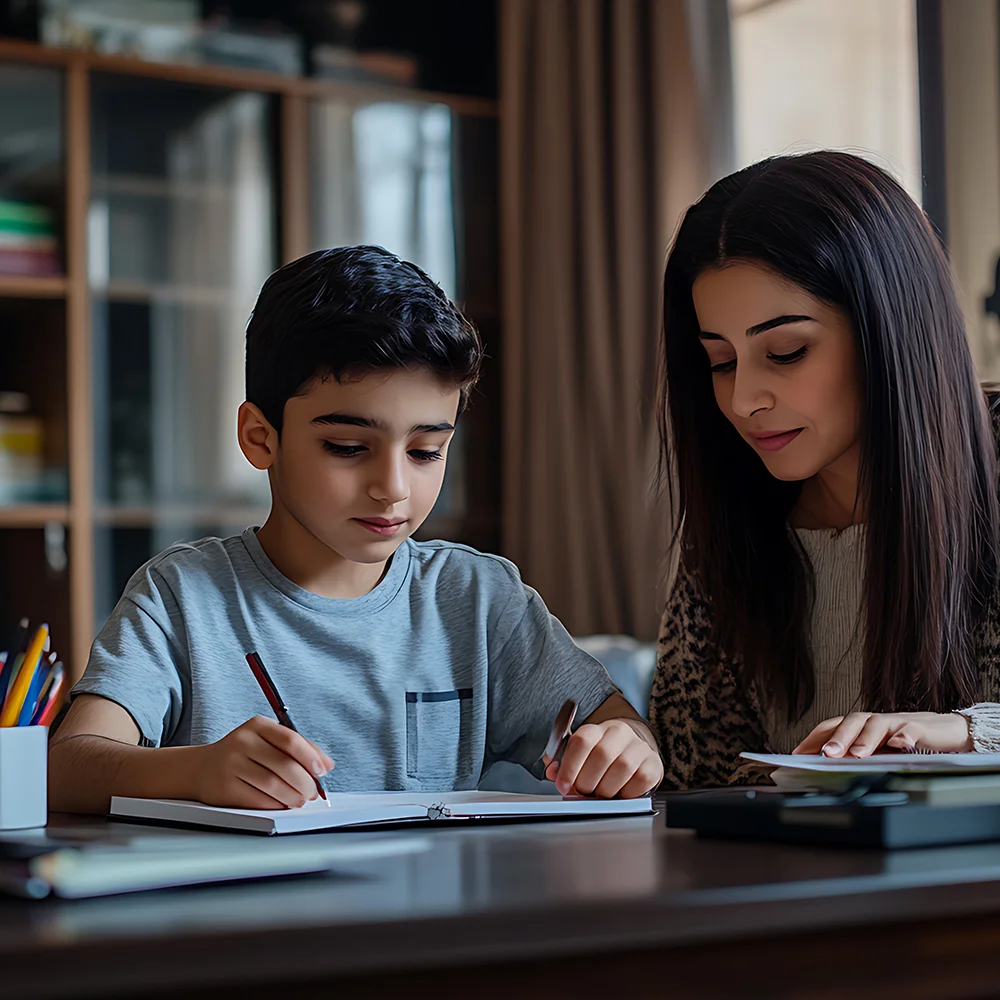 Tutor helping students with studies